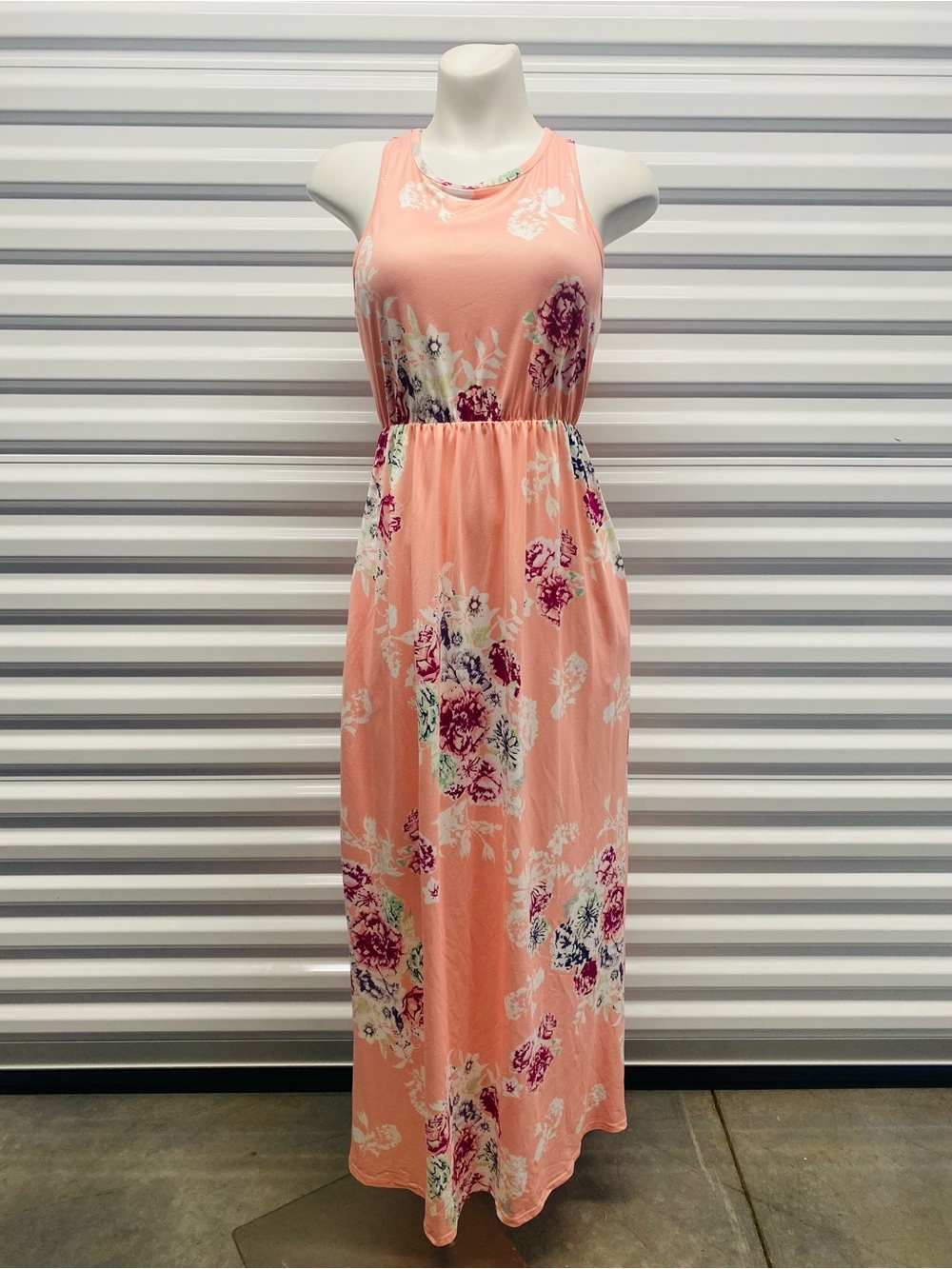 Sleeveless Peach Floral Maxi Dress
